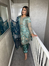Load image into Gallery viewer, 3pc Sea Green Embroidered Shalwar Kameez with ORGANZA dupatta Stitched Suit Ready to wear HW-SEAGREEN
