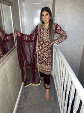 Load image into Gallery viewer, 3pc Maroon Embroidered Shalwar Kameez Stitched Suit Ready to wear KH-MAROONORG
