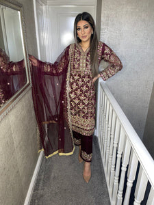 3pc Maroon Embroidered Shalwar Kameez Stitched Suit Ready to wear KH-MAROONORG