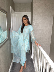 3pc BABY BLUE Embroidered Shalwar Kameez with Chiffon dupatta Stitched Suit Ready to wear HW-UQ2072