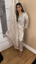 Load image into Gallery viewer, 3pc WHITE Embroidered Shalwar Kameez with ORGANZA dupatta Stitched Suit Ready to wear HW-WHITE
