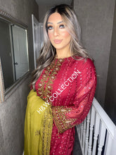 Load image into Gallery viewer, 3pc Maroon Embroidered Shalwar Kameez with Olive Chiffon dupatta Stitched Suit Ready to wear AN-MAROONOLIVE
