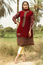 Load image into Gallery viewer, 3pc Maroon Embroidered with Gold trouser Shalwar Kameez Stitched Suit Ready to wear
