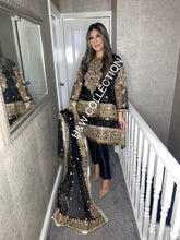 Load image into Gallery viewer, 3pc BLACK Net Peplum Frock Embroidered Shalwar Kameez with Net dupatta Stitched Suit Ready to wear HW-ATBLACK
