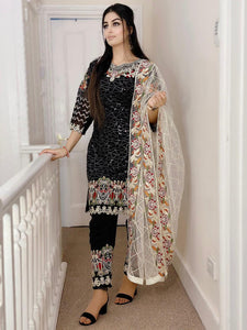 3pc Black chiffon Embroidered Shalwar Kameez with Net Embroidered Dupatta Stitched Suit Ready to wear KH-BLACK