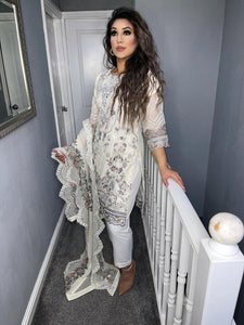 3pc white Embroidered suit with Embroidered Dupatta Shalwar Kameez  Suit Ready to wear UQ-WHITE