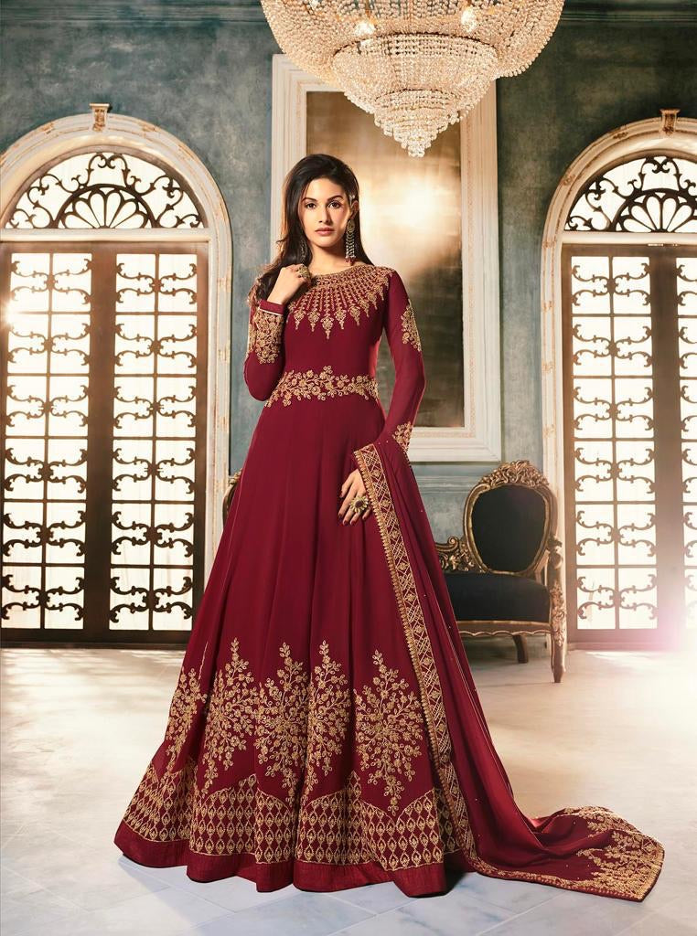 Anarkali Shalwar kameez Designer Dress Fully Stitched Glossy Abha Colours Maroon 9054