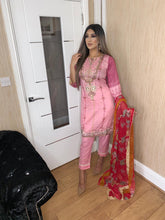 Load image into Gallery viewer, 3 pcs Stitched Pink suit Ready to wear lawn summer Wear with chiffon dupatta
