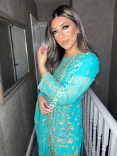 Load image into Gallery viewer, 3pc Tiffany Blue Embroidered Shalwar Kameez with Chiffon dupatta Stitched Suit Ready to wear HW-TIFFANY
