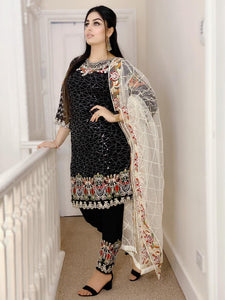 3pc Black chiffon Embroidered Shalwar Kameez with Net Embroidered Dupatta Stitched Suit Ready to wear KH-BLACK