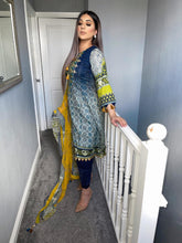 Load image into Gallery viewer, 3 pcs Stitched Navy lawn shalwar Suit Ready to Wear with chiffon dupatta MB-1001B

