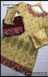3PC Yellow Gold Shalwar Kameez Fully Stitched Ready to wear Mesoori Shalwar Kameez Suit