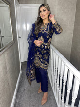 Load image into Gallery viewer, 3pc NAVY Embroidered Shalwar Kameez with Net dupatta Stitched Suit Ready to wear HW-NAVY
