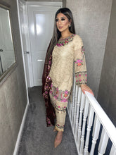 Load image into Gallery viewer, 3pc Beige Embroidered Shalwar Kameez with Chiffon dupatta Stitched Suit Ready to wear UQ-1759
