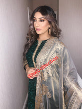 Load image into Gallery viewer, 3pc Green chiffon Embroidered Shalwar Kameez with Organza Embroidered Dupatta Stitched Suit Ready to wear
