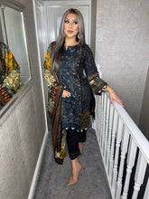 Load image into Gallery viewer, 3PC Stitched BLACK shalwar Suit Ready to wear Lilen winter Wear with lilen dupatta AA-HA108
