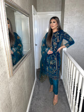Load image into Gallery viewer, 3pc TEAL Velvet Embroidered Shalwar Kameez Stitched Suit Ready to wear HW-5202C
