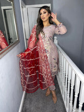 Load image into Gallery viewer, 3pc Pastel Purple Embroidered Shalwar Kameez with Red Chiffon dupatta Stitched Suit Ready to wear HW-PASTEL1685
