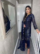 Load image into Gallery viewer, 3pc NAVY Embroidered Shalwar Kameez with Chiffon dupatta Stitched Suit Ready to wear HW-NAVY9MM
