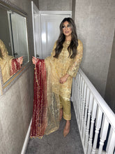 Load image into Gallery viewer, 3pc GOLD with Maroon Embroidered Shalwar Kameez Stitched Suit Ready to wear HW-GOLDMAROON
