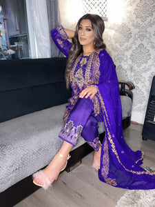 3pc Purple chiffon Embroidered Shalwar Kameez with Chiffon Embroidered Dupatta Stitched Suit Ready to wear PK-PURPLE