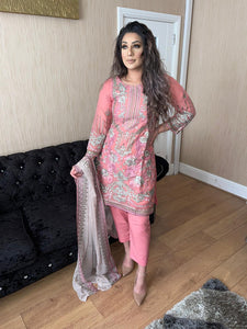 3PC Pink chiffon Embroidered Shalwar Kameez with Chiffon Dupatta Stitched Suit Ready to wear UQ-PINK