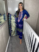 Load image into Gallery viewer, 3PC Stitched Midnight Blue shalwar Suit Ready to wear Lilen winter Wear with lilen dupatta FD-100A
