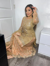 Load image into Gallery viewer, 3pc Gold and Pink Embroidered Lehenga Shalwar Kameez Stitched Suit Ready to wear FP-39003
