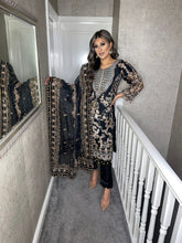 Load image into Gallery viewer, 3pc BLACK Embroidered Shalwar Kameez with ORGANZA dupatta Stitched Suit Ready to wear HW-BLACK01
