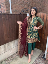 Load image into Gallery viewer, 3pc Green Embroidered With Maroon Dupatta Stitched Suit Ready to wear
