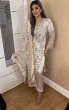 Load image into Gallery viewer, 3pc WHITE Embroidered Shalwar Kameez with ORGANZA dupatta Stitched Suit Ready to wear HW-WHITE

