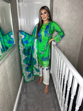 Load image into Gallery viewer, 3 pcs GREEN WHITE Lilen shalwar Suit Ready to Wear with chiffon dupatta winter MB-167A
