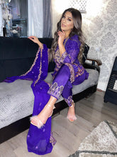 Load image into Gallery viewer, 3pc Purple chiffon Embroidered Shalwar Kameez with Chiffon Embroidered Dupatta Stitched Suit Ready to wear PK-PURPLE
