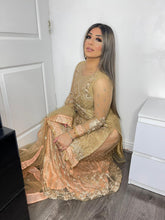 Load image into Gallery viewer, 3pc Gold and Pink Embroidered Lehenga Shalwar Kameez Stitched Suit Ready to wear FP-39003
