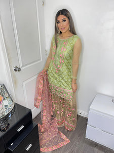 3pc Pistachio Embroidered Plazzo Shalwar Kameez Stitched Suit Ready to wear SA-42011