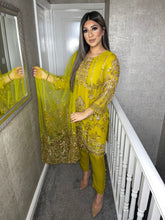 Load image into Gallery viewer, 3pc OLIVE Embroidered Shalwar Kameez with Net dupatta Stitched Suit Ready to wear HW-OLIVE
