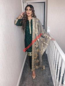 3pc Green chiffon Embroidered Shalwar Kameez with Organza Embroidered Dupatta Stitched Suit Ready to wear