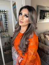 Load image into Gallery viewer, 3pc Orange Embroidered Shalwar Kameez with Net dupatta Stitched Suit Ready to wear UNQ-ORANGE
