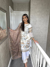 Load image into Gallery viewer, 3pc WHITE Embroidered Shalwar Kameez with BROWN dupatta Stitched Suit Ready to wear HW-UQ2088
