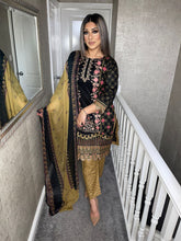 Load image into Gallery viewer, 3 pcs Stitched BLACK shalwar Suit Ready to wear lawn summer Wear with chiffon dupatta JF-BLACKLAWN
