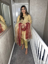 Load image into Gallery viewer, 3pc GOLD with Maroon Embroidered Shalwar Kameez Stitched Suit Ready to wear HW-GOLDMAROON
