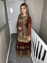 Load image into Gallery viewer, 3pc BROWN Embroidered Lehenga Shalwar Kameez Stitched Suit Ready to wear HW-BROWN01

