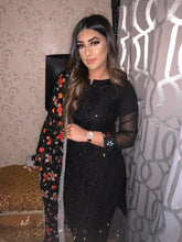 Load image into Gallery viewer, 3pc Black with Black Phulkari Dupatta Shalwar Kameez Stitched Suit Ready to wear
