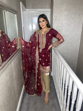 Load image into Gallery viewer, 3pc Maroon Embroidered Shalwar Kameez with Chiffon dupatta Stitched Suit Ready to wear GC-MAROON
