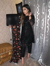 Load image into Gallery viewer, 3pc Black with Black Phulkari Dupatta Shalwar Kameez Stitched Suit Ready to wear
