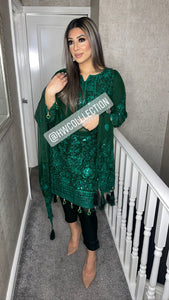 3pc Green Embroidered Shalwar Kameez with Chiffon dupatta Stitched Suit Ready to wear GC-GREEN