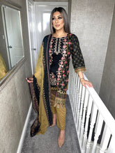 Load image into Gallery viewer, 3 pcs Stitched BLACK shalwar Suit Ready to wear lawn summer Wear with chiffon dupatta JF-BLACKLAWN
