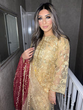 Load image into Gallery viewer, 3pc GOLD with Maroon Embroidered Shalwar Kameez Stitched Suit Ready to wear HW-GOLDMAROON

