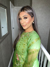 Load image into Gallery viewer, 3pc PARROT GREEN Embroidered Shalwar Kameez with NET dupatta Stitched Suit Ready to wear KH-PARROT
