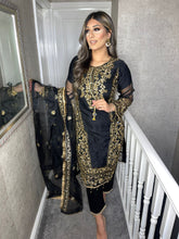 Load image into Gallery viewer, 3pc BLACK Embroidered Shalwar Kameez Stitched Suit Ready to wear AJ-BLACK
